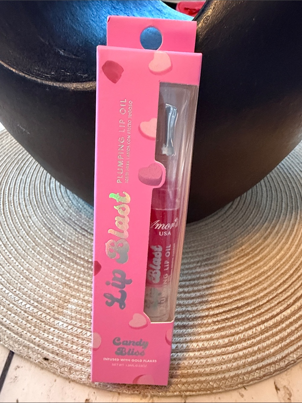 NIB AMOR US Lip Blast Plumping Lip Oil - Candy Bliss (Pink) Smooth Metal Tip